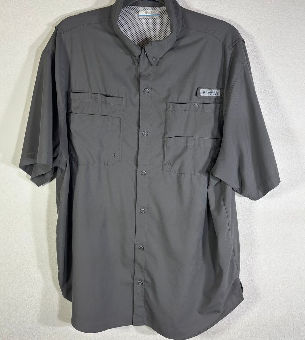 Columbia PFG Tamiami II Mens XL Gray Omni-Shade Short Sleeve Fishing Shirt